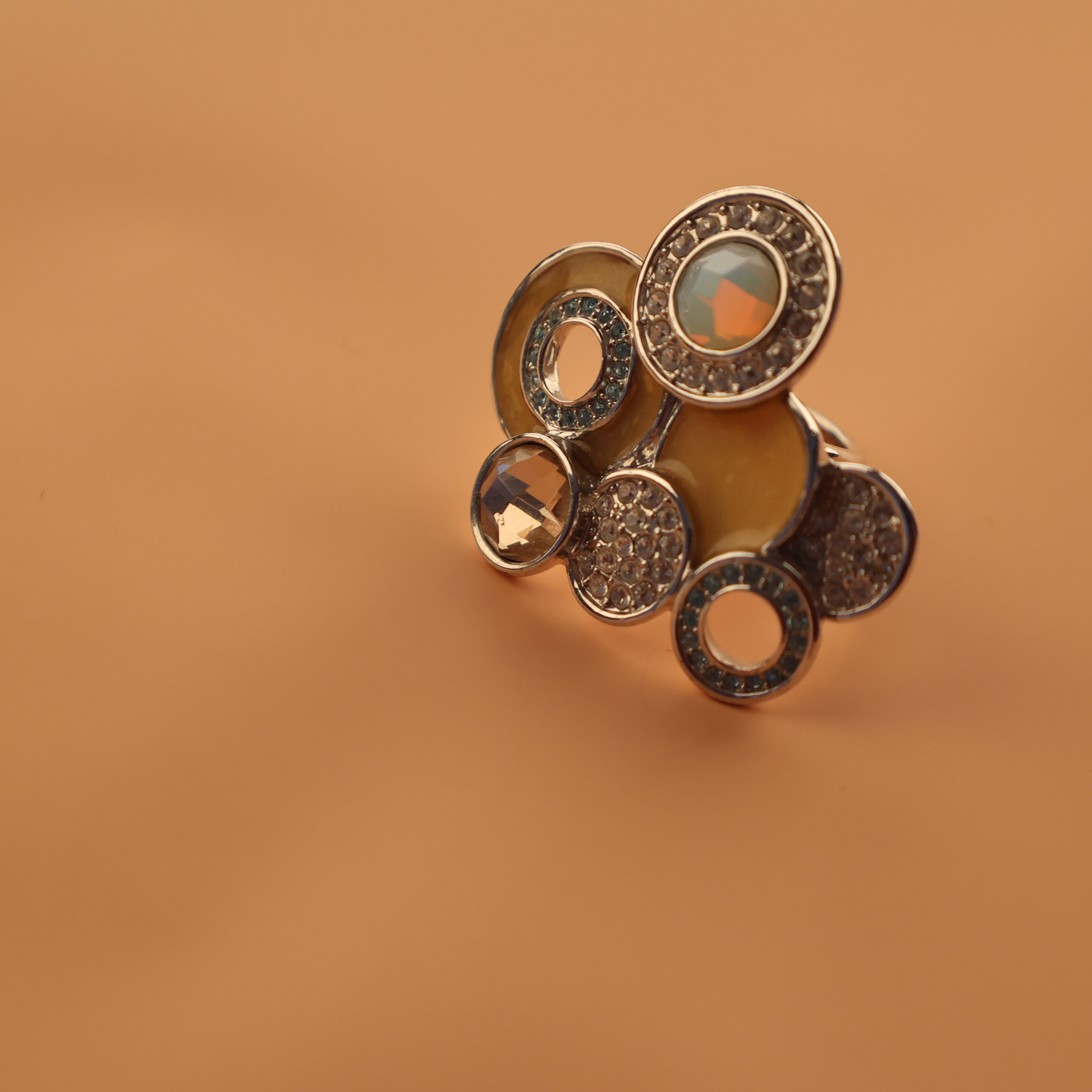 Ladies Accessories Acrylic Diamond Gold Plated Retro Copper Ring