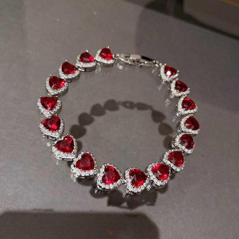High Quality Heart Shaped Stone Link Chain Bracelet